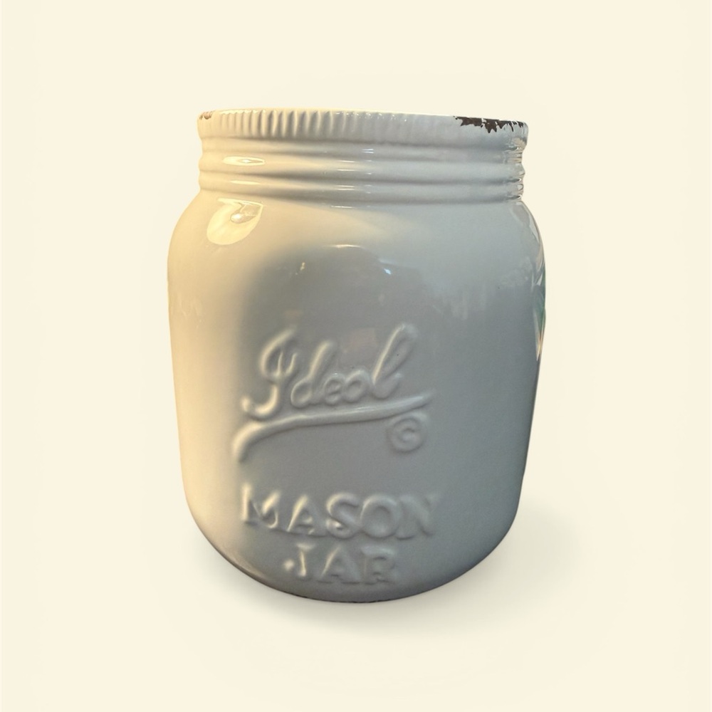 Ceramic Ideal Mason Jar Utensil Crock  Antique White 6.5” by Kitchen Utensils